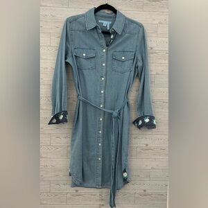 Draper James Denim Long Sleeve Shirt Dress Size 10 100% Cotton
